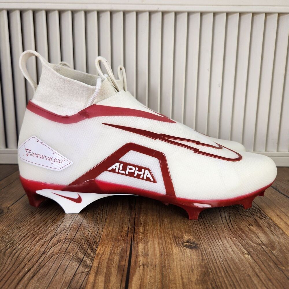 Nike Alpha Menace Elite 3 Mens Size 12.5 White Red Football Cleats DM1792-100